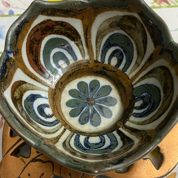 El Palomar Ken Edwards Mexican Pottery Blue Lotus Bowl Collector Vintage - Picture 6 of 10